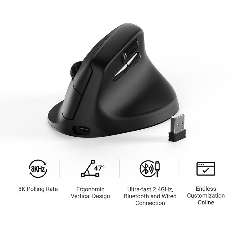 Keychron M5 Wireless Ergonomic Mouse with Pixart 3950 Sensor 2.4 Ghz Bluetooth USB Wired Connectivity 8K Polling Rate 47° Vertical Design
