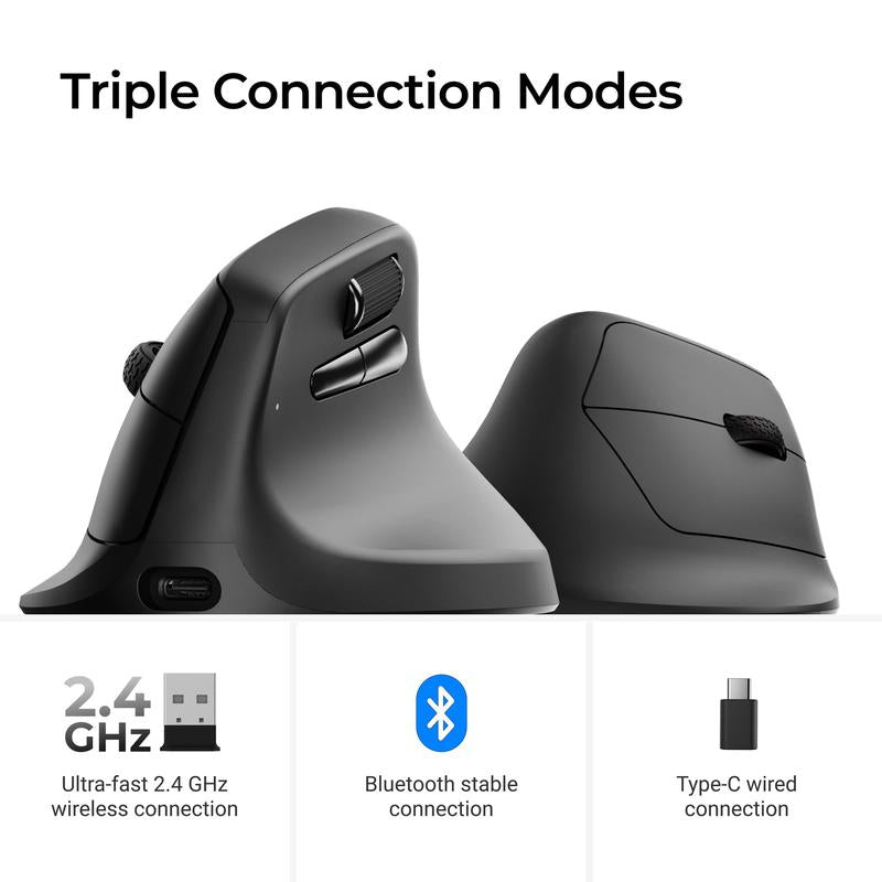 Keychron M5 Wireless Ergonomic Mouse with Pixart 3950 Sensor 2.4 Ghz Bluetooth USB Wired Connectivity 8K Polling Rate 47° Vertical Design
